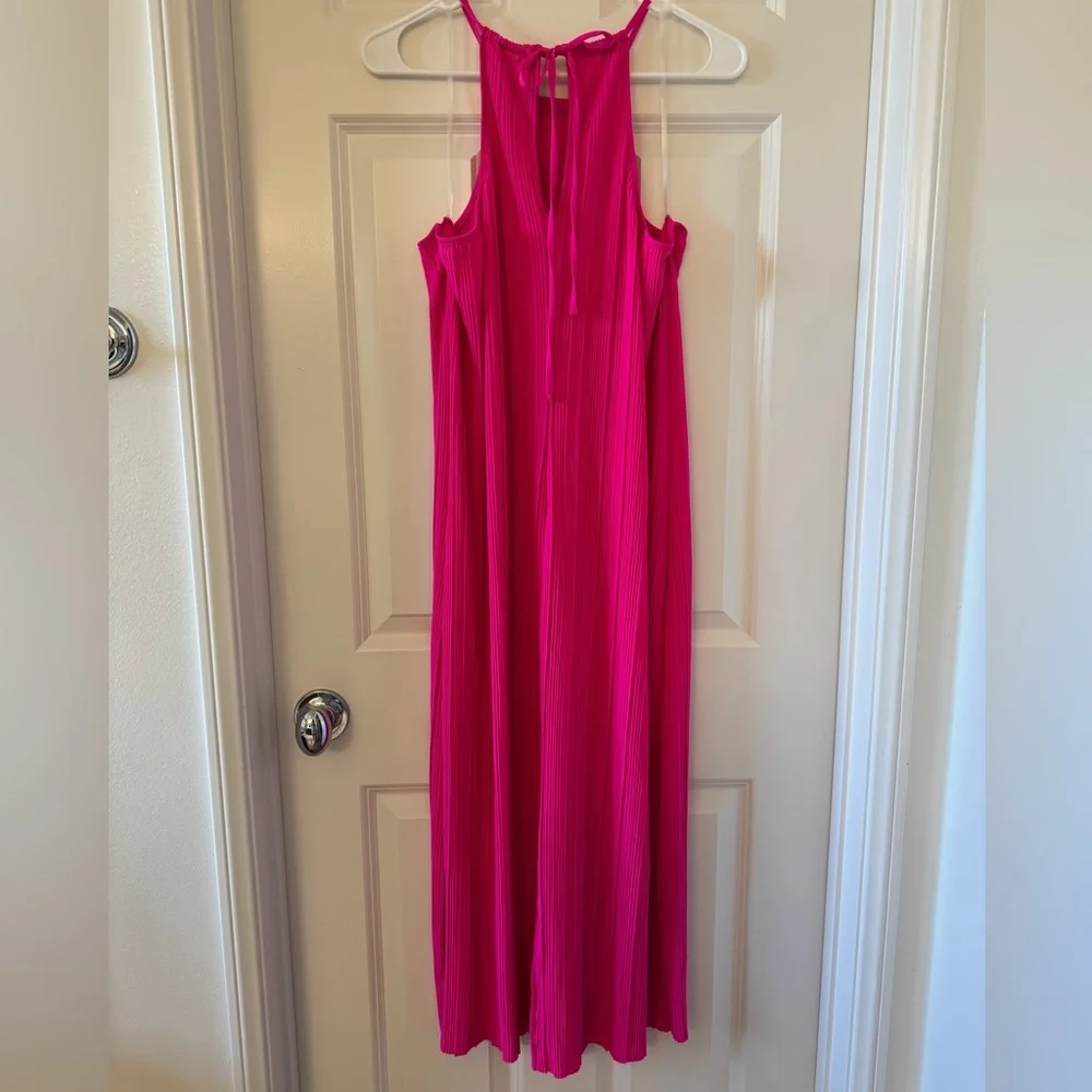 Knit Plisse Midi Shift Dress Hot Pink - Picture 4 of 8